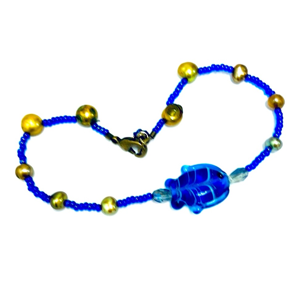 Blue Fish and Pearl Artisan Crafted Bracelet